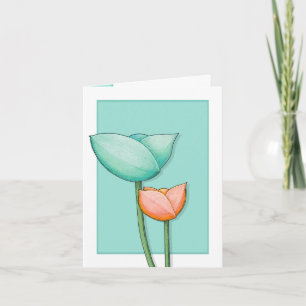 Simple Flowers teal orange Note Card