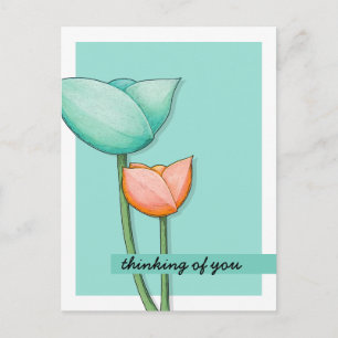 Simple Flowers teal orange Postcard