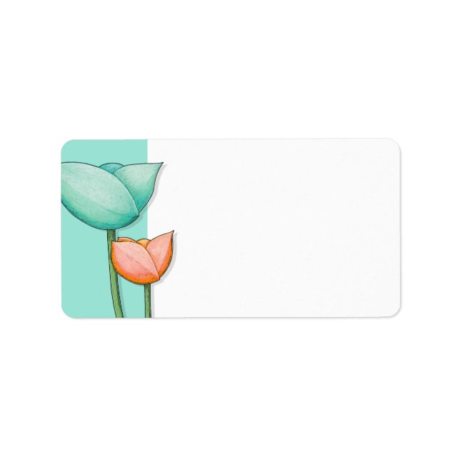 Simple Flowers teal orange white Address Label (Front)