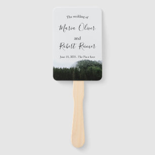 Simple, Foggy Pine Trees Rain Forest Wedding Hand Fan