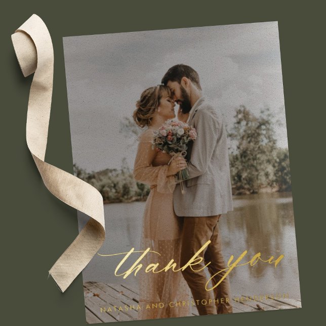 Simple Foil Calligraphy Wedding Photo Thank You  (Creator Uploaded)