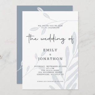 Simple Foliage Dusty Blue Wedding Invitation