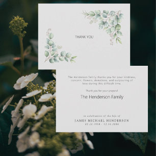 Simple Foliage Funeral Personalised Thank You Card