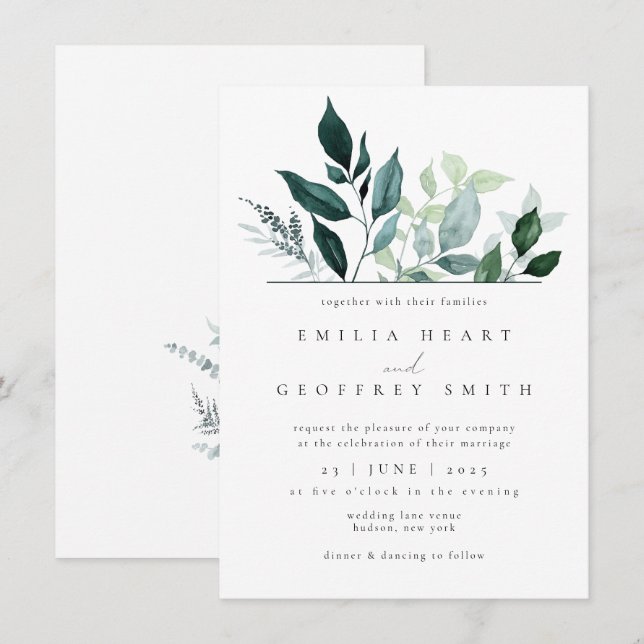 Simple Foliage Leaves Garden Woodland Wedding Invitation (Front/Back)