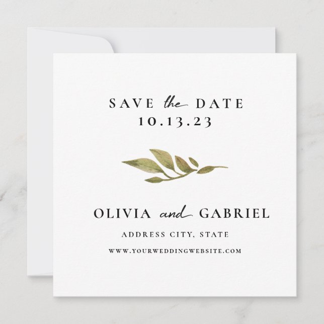 Simple Foliage. Modern stylish Typography Wedding  Save The Date (Front)