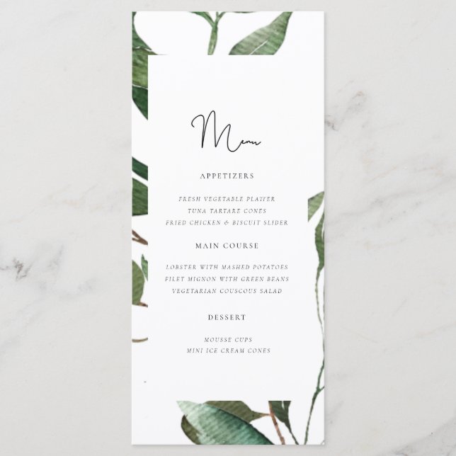 Simple Foliage Monogram Wedding Menu (Front)