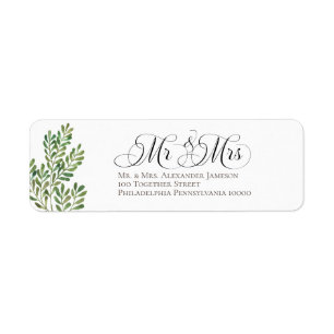 Simple Foliage Mr & Mrs Return Address Label