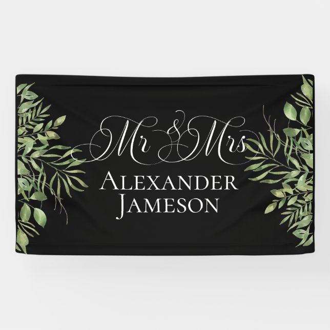 Simple Foliage Mr & Mrs Wedding Banner (Horizontal)