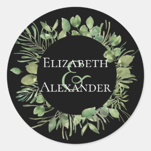 Simple Foliage/ Personalised Round Wedding Classic Round Sticker