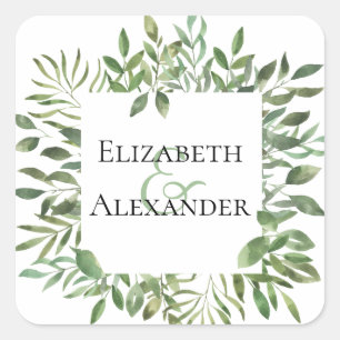Simple Foliage/ Personalised Square Wedding Sticker