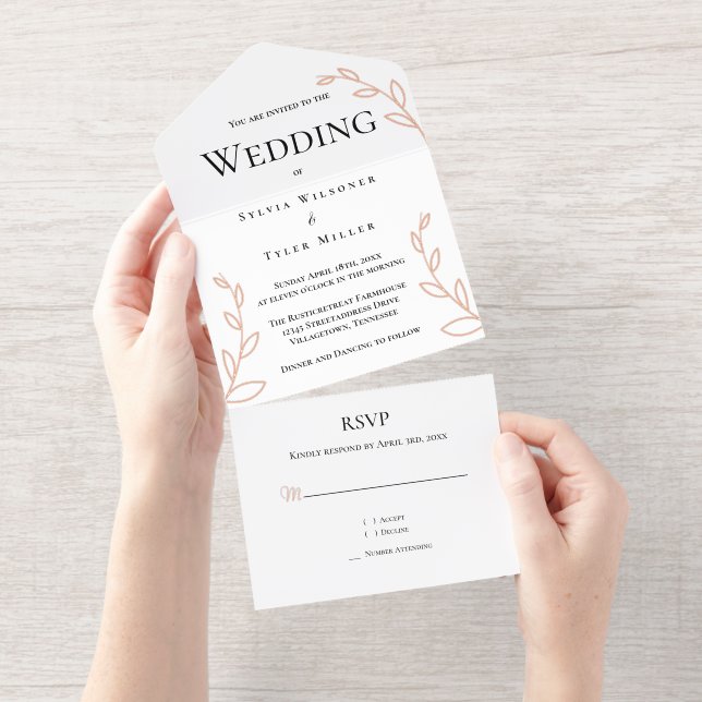 Simple Foliage Wedding All In One Invitation (Tearaway)