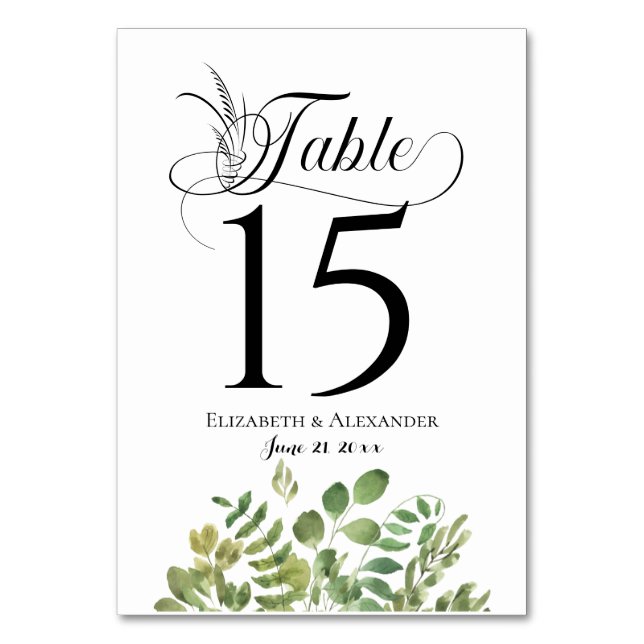 Simple Foliage Wedding Reception Table Number (Front)
