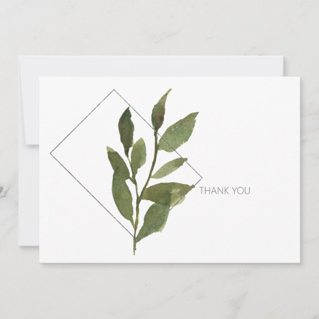 Simple Foliage White & Silver Funeral Thank You Card (Front)