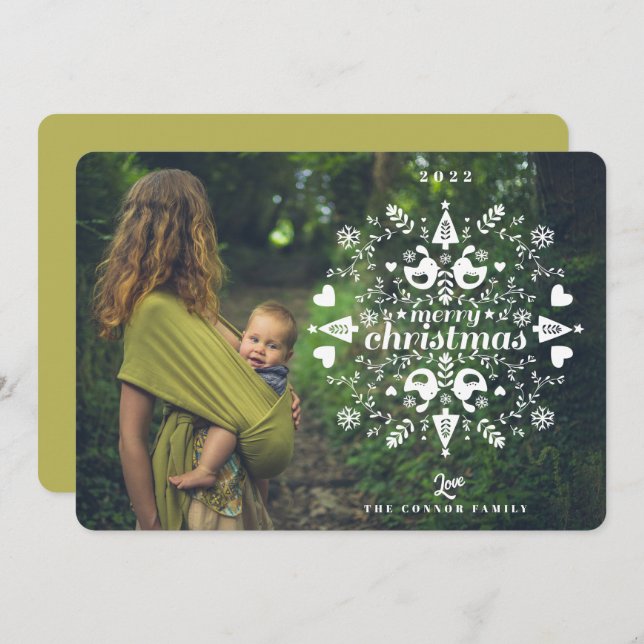 Simple Folk Christmas Photo Holiday Card (Front/Back)