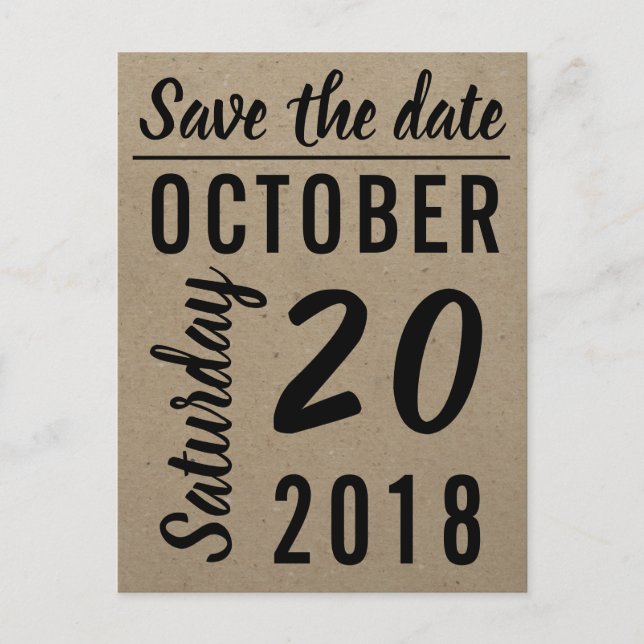 Simple Font Craft Paper Save the Date Announcement Postcard (Front)