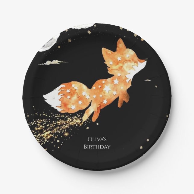 Simple Forest Fox Birthday Paper Plate (Front)