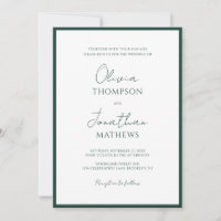 Simple Forest Green Border Script Wedding
