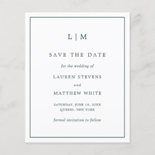 Simple Forest Green Budget Wedding Save the Date