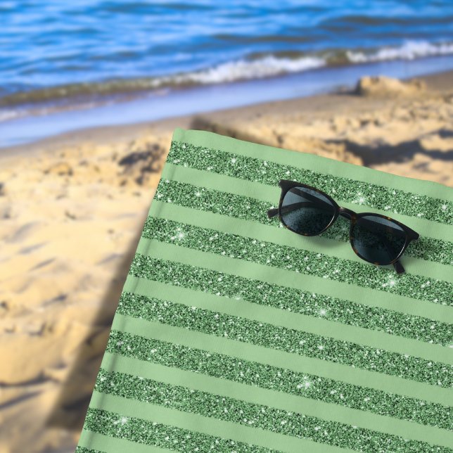 Simple Forest Green Glitter Style Vertical Stripes Beach Towel (Creator Uploaded)