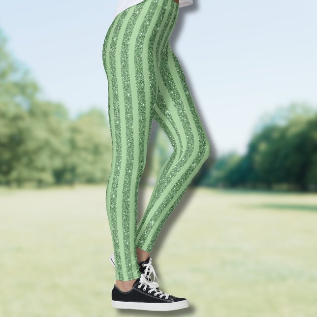 Simple Forest Green Glitter Style Vertical Stripes Leggings (Creator Uploaded)