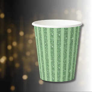 Simple Forest Green Glitter Style Vertical Stripes Paper Cups
