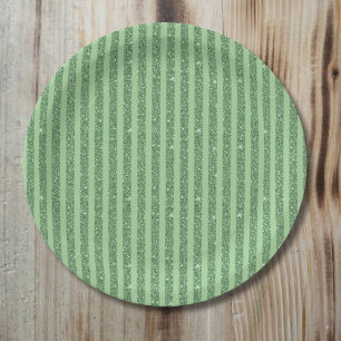 Simple Forest Green Glitter Style Vertical Stripes Paper Plate