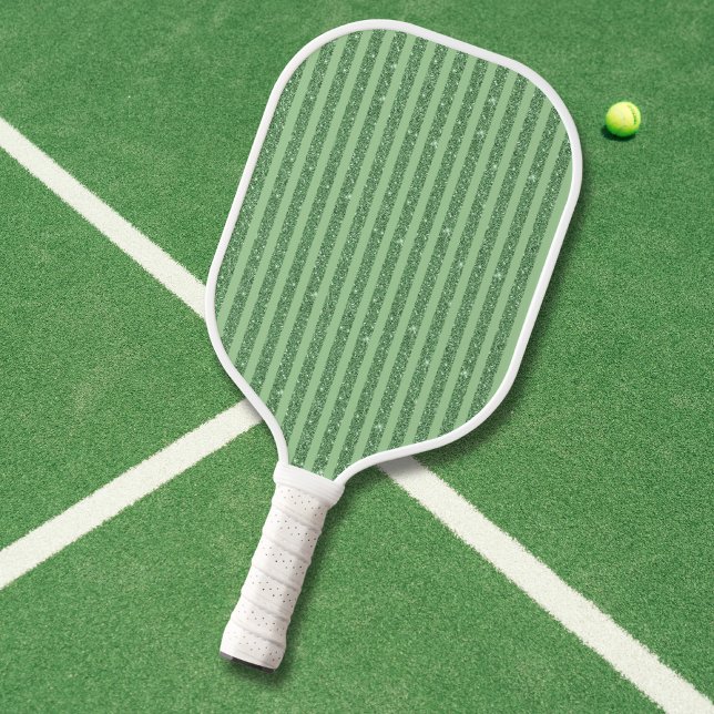 Simple Forest Green Glitter Style Vertical Stripes Pickleball Paddle (Creator Uploaded)