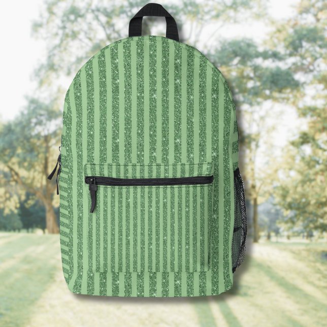 Simple Forest Green Glitter Style Vertical Stripes Printed Backpack (Creator Uploaded)