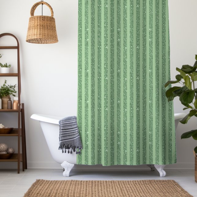 Simple Forest Green Glitter Style Vertical Stripes Shower Curtain (Creator Uploaded)