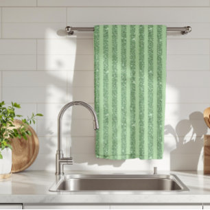 Simple Forest Green Glitter Style Vertical Stripes Tea Towel