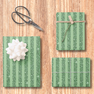 Simple Forest Green Glitter Style Vertical Stripes Wrapping Paper Sheet