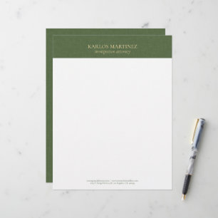 Simple Forest Green Linen Gold Typography Custom Letterhead