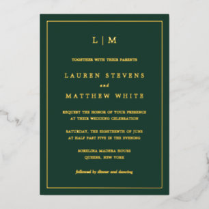Simple Forest Green Monogram Elegant Wedding