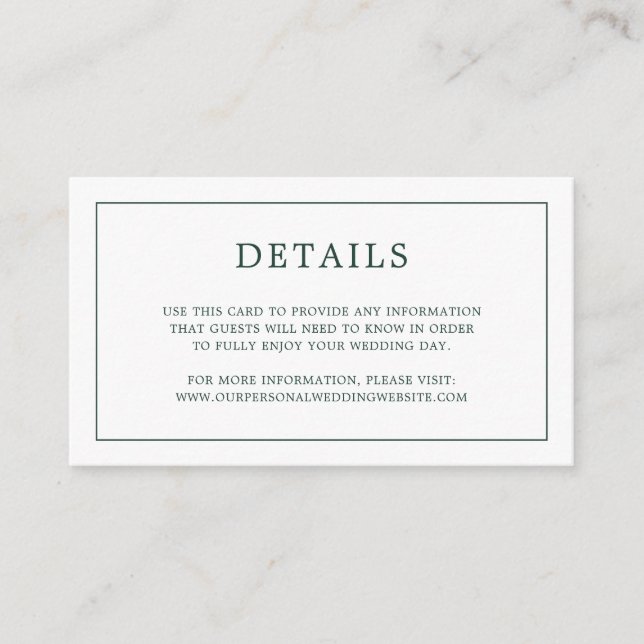 Simple Forest Green Monogram Elegant Wedding Enclosure Card (Front)