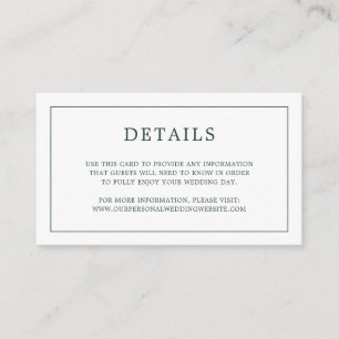Simple Forest Green Monogram Elegant Wedding Enclosure Card