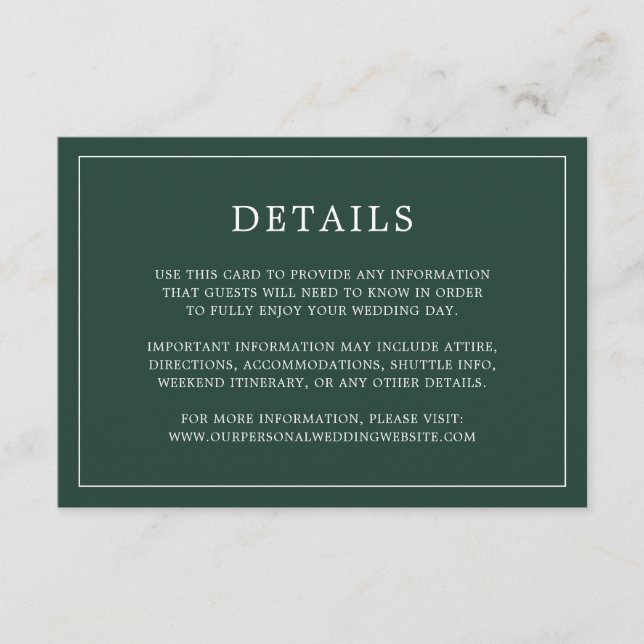 Simple Forest Green Monogram Elegant Wedding Enclosure Card (Front)