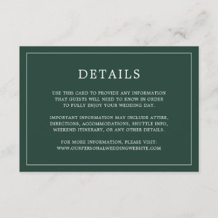 Simple Forest Green Monogram Elegant Wedding Enclosure Card