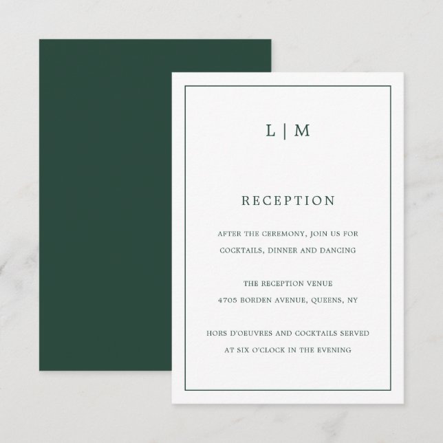 Simple Forest Green Monogram Elegant Wedding Enclosure Card (Front/Back)