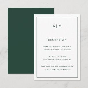 Simple Forest Green Monogram Elegant Wedding Enclosure Card