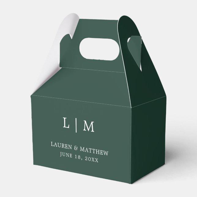Simple Forest Green Monogram Elegant Wedding Favour Box (Front Side)