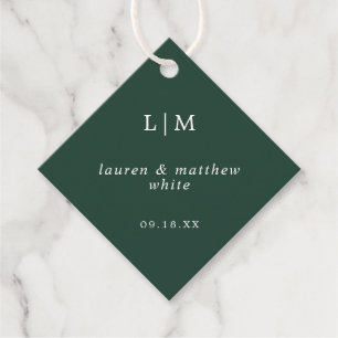 Simple Forest Green Monogram Elegant Wedding Favour Tags