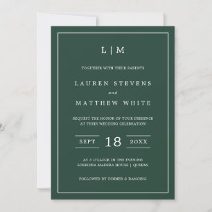 Simple Forest Green Monogram Elegant Wedding Invitation