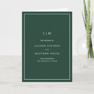 Simple Forest Green Monogram Elegant Wedding Program