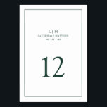 Simple Forest Green Monogram Elegant Wedding Table Number<br><div class="desc">Simple Wedding Table Number featuring a modern yet elegant design with your two letter monogram and table number surrounded by a thin border. All design elements are forest green over a white background and may be changed to any colour you wish in the design editing tool. A chic and stylish...</div>