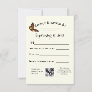 Simple Forest Green RSVP with Monarch Butterfly QR Card