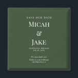 Simple Forest Green & White Wedding Save our Date Magnet<br><div class="desc">Forest Green background.   White Monogram/Initials.  Simple.    Save our Date.  Website.  Magnet.  Square.</div>
