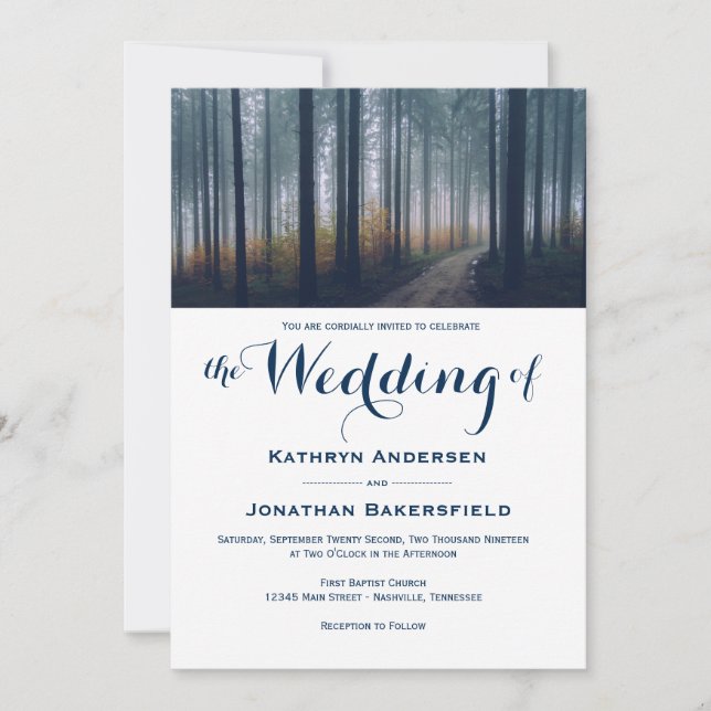 Simple Forest Trees Fall Wedding Invitations (Front)