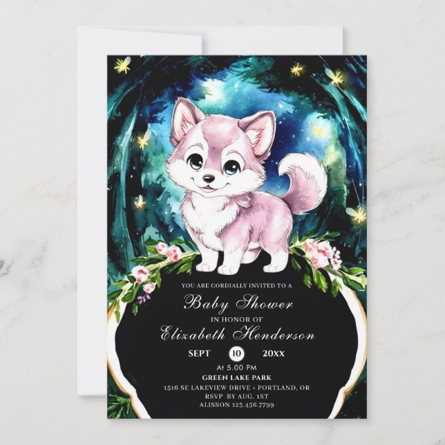 Simple Forest Wolf Baby Shower Invitation (Front)