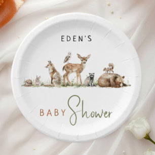 Simple Forest Woodland Animals Baby Shower Paper Plate