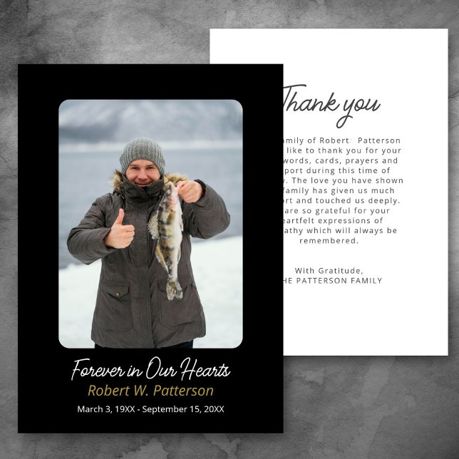 Simple Forever in our Hearts Photo Funeral  Thank You Card (Creator Uploaded)
